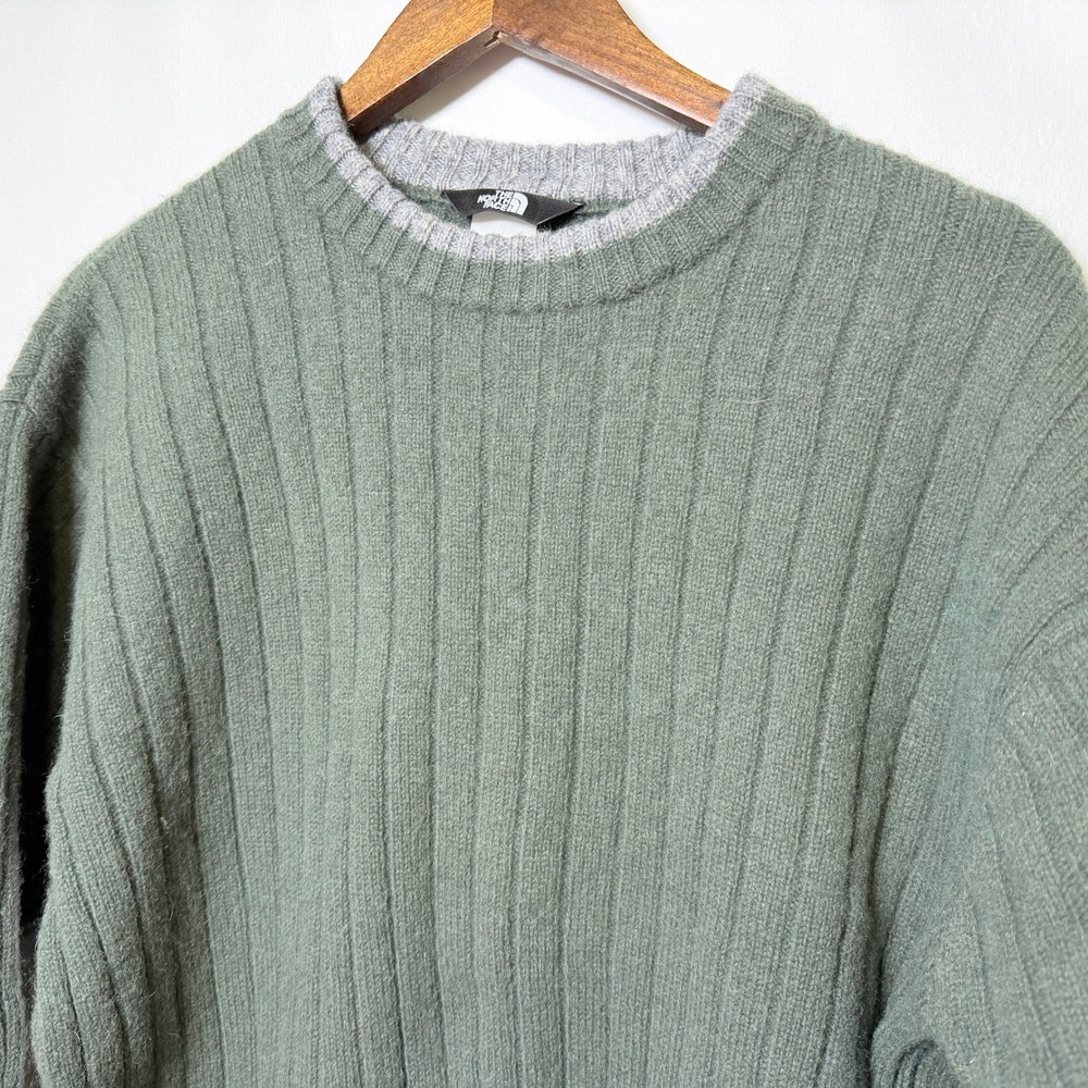 The North Face Mens Wool Ribbed Crewneck Sweater Green A452 Size Medium